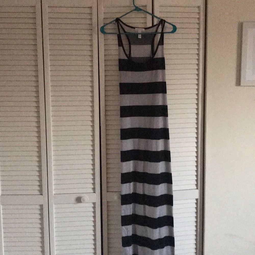 Black and grey striped maxi dress